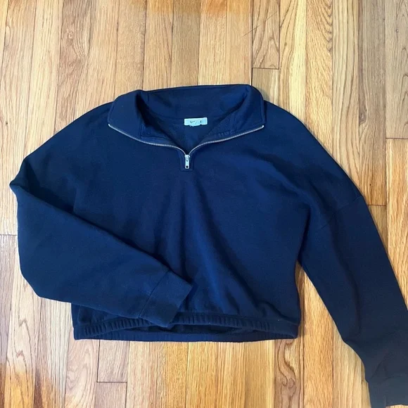Garage Elastic Waist Half Zip Navy Sweatshirt